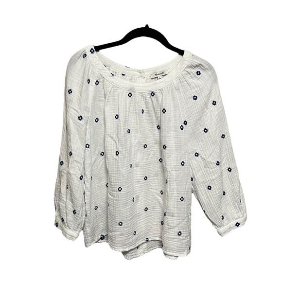 Madewell Embroidered Lightspun Wide Neck Cuffed Sleeve Top - Picture 3 of 11